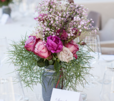 Flower centerpiece with mason jar Bohemian style