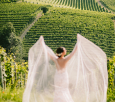 Wedding Bride, elegant wedding dress, Langhe landscape