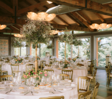 Flower decor, wedding centrepieces, gisophyla, gold chiavarina chairs