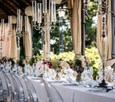 Silver chandelier - wedding table decor